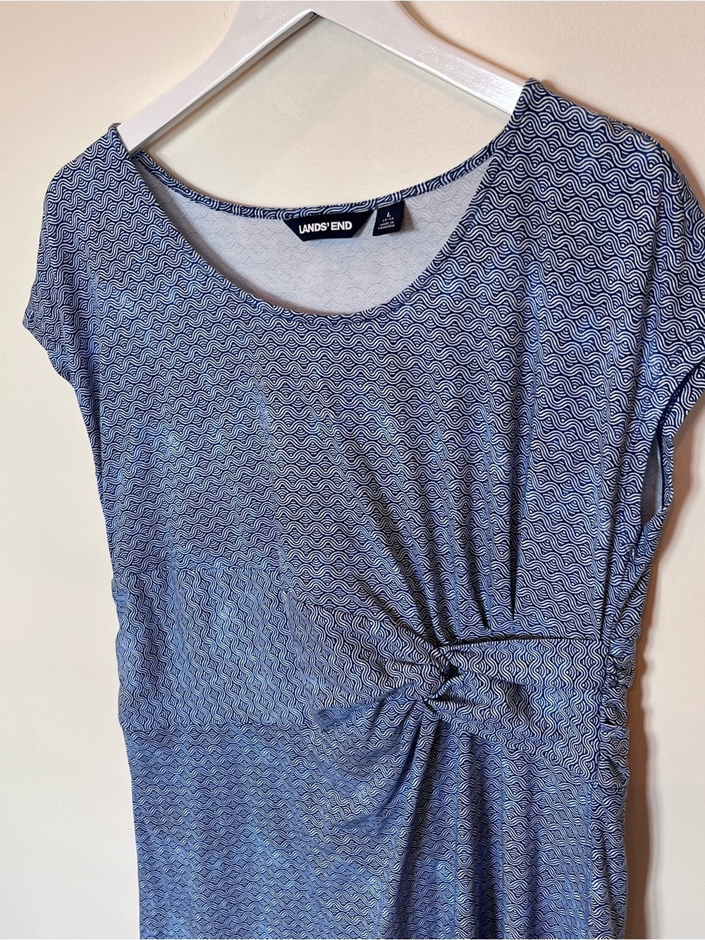 Lands' End Twist Dress size Large Cotton Modal Blue Knit Nautical Stretch Soft - Picture 2 of 7